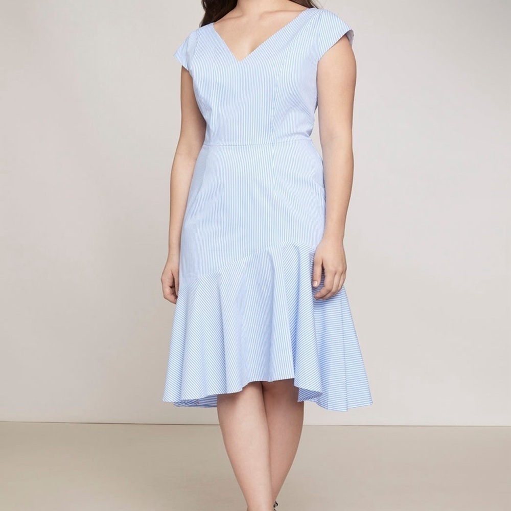 Jason Wu Blue Asymmetrical Midi Dress V-Neck Flutter Sleeves